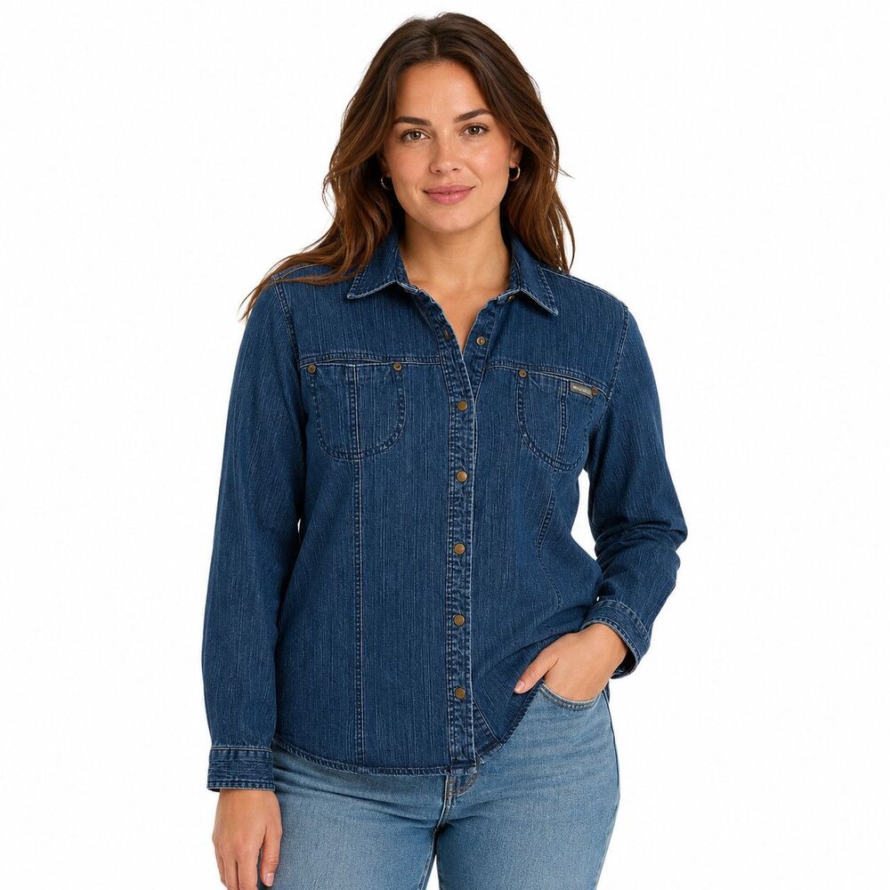 Woolrich Shirt Womens Medium Blue Denim Collared Button Front Long Sleeve Top